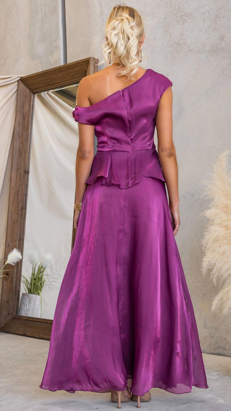 Plum Draped Off-Shoulder Maxi Set