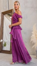 Plum Draped Off-Shoulder Maxi Set