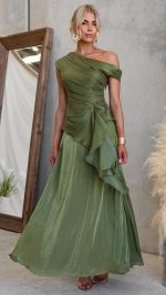 Olive Draped Off-Shoulder Maxi Set