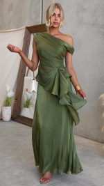 Olive Draped Off-Shoulder Maxi Set