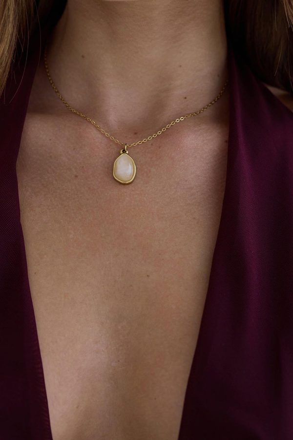 Pink/Gold Bezel-Set Resin Drop Necklace