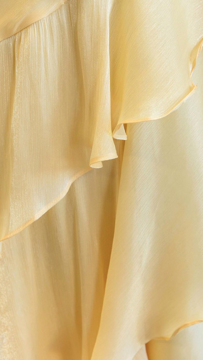 Yellow Cascading Ruffle Ruched Maxi Dress