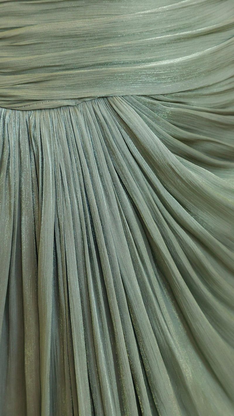 Sage Draped Overlay Slit One-Shoulder Maxi Dress